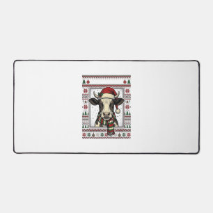 Vintage Christmas Cow Ugly Sweater Shirt Design_1 Desk Mat