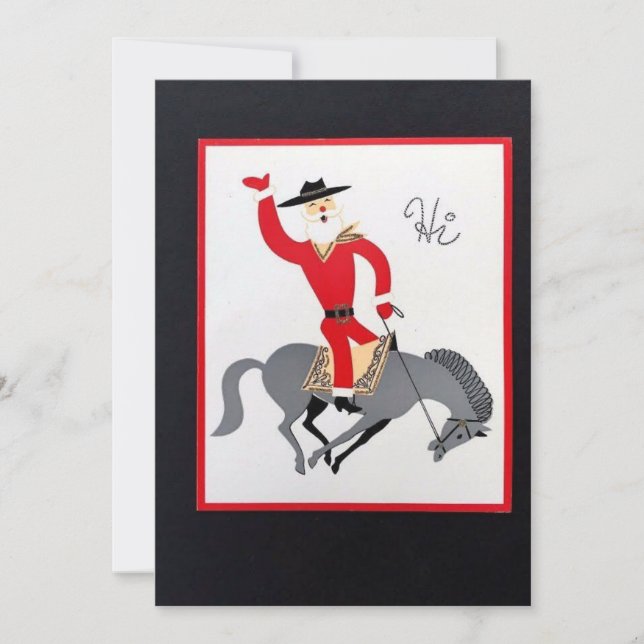 Vintage Christmas Cowboy Riding Horse Holiday Card (Front)