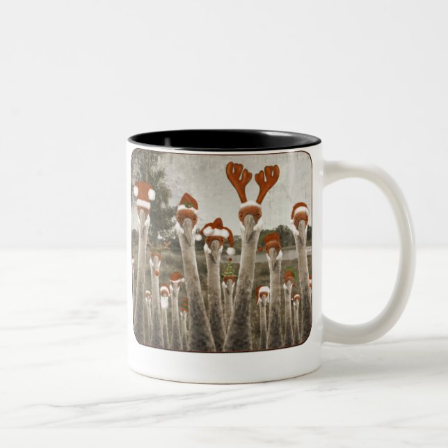 Vintage Christmas Cranes Two-Tone Coffee Mug (Right)