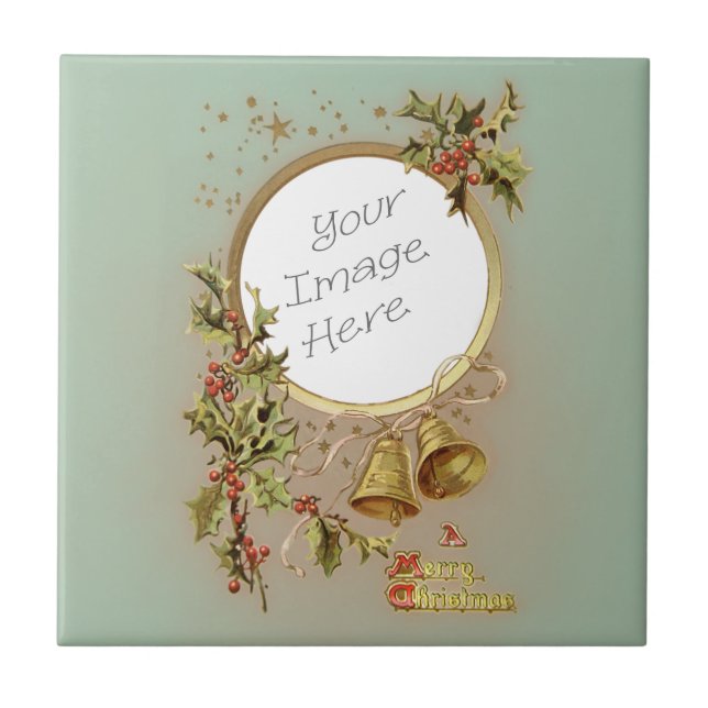 Vintage Christmas Customisable Photo Template Tile (Front)