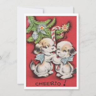 Vintage Christmas Cute Puppies Holiday Card