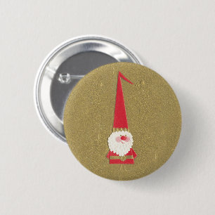 Vintage Christmas, Cute Santa Claus Gnome on Gold 6 Cm Round Badge