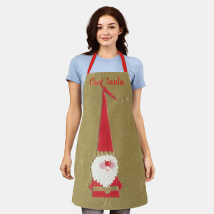 Vintage Christmas, Cute Santa Claus Gnome on Gold Apron
