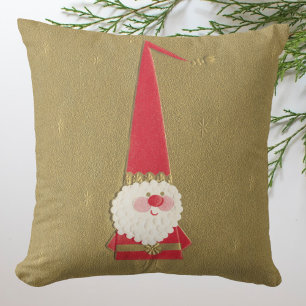 Vintage Christmas, Cute Santa Claus Gnome on Gold Cushion