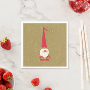 Vintage Christmas, Cute Santa Claus Gnome on Gold Napkin