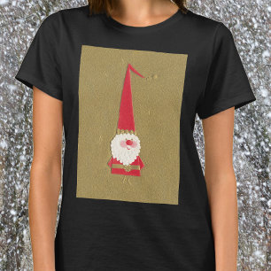 Vintage Christmas, Cute Santa Claus Gnome on Gold T-Shirt