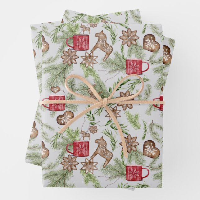 Vintage Christmas Cute Scandinavian Pattern  Wrapping Paper Sheet (In situ)