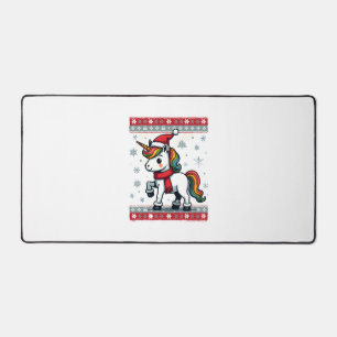 Vintage Christmas Dabbing Unicorn Rainbow Holiday Desk Mat