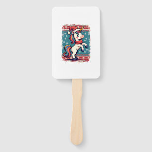 Vintage Christmas Dabbing Unicorn Rainbow Holiday Hand Fan