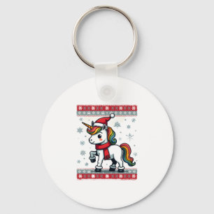 Vintage Christmas Dabbing Unicorn Rainbow Holiday  Key Ring