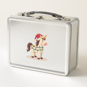 Vintage Christmas Dabbing Unicorn Santa Funny Holi Metal Lunch Box