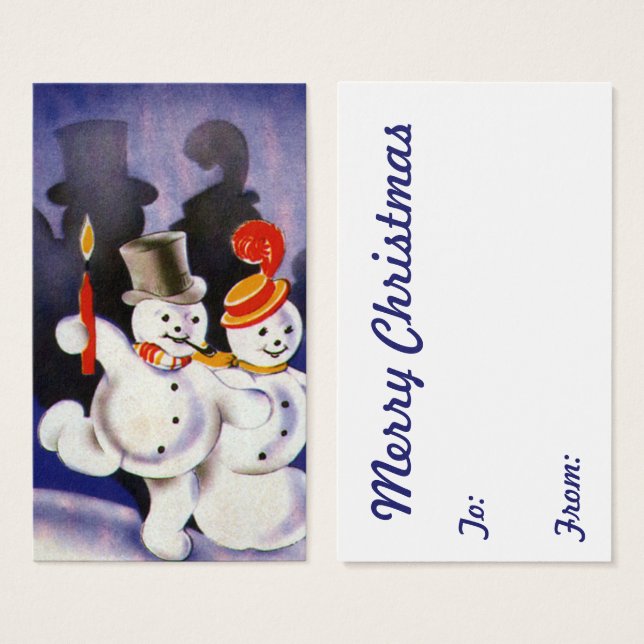 Vintage Christmas Dancing Snowmen with Candles (Front & Back)