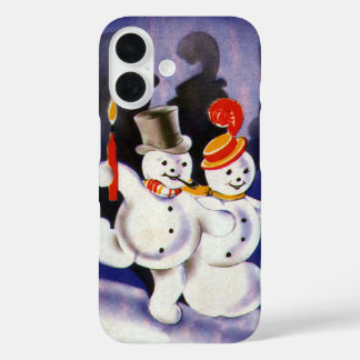 Vintage Christmas Dancing Snowmen with Candles iPhone 16 Case
