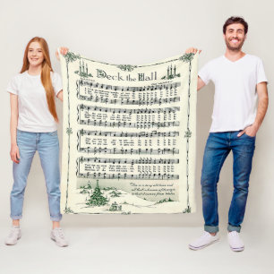 Vintage Christmas Deck The Hall Sheet Music Fleece Blanket