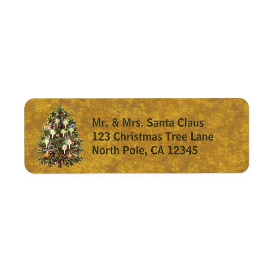 Vintage Christmas, Decorated Victorian Tree Return Address Label