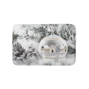 Vintage Christmas Decorations Ornaments Watercolor Bath Mat