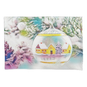 Vintage Christmas Decorations Ornaments Watercolor Pillowcase