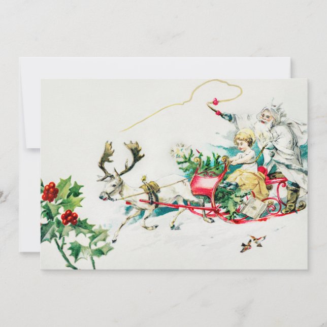 Vintage Christmas Deer Cart Painting Holiday Card (Front)