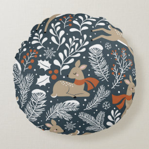 Vintage Christmas deer, festive design Round Cushion