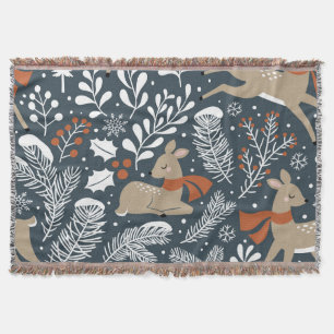 Vintage Christmas deer, festive design Throw Blanket