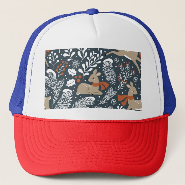 Vintage Christmas deer, festive design Trucker Hat (Front)
