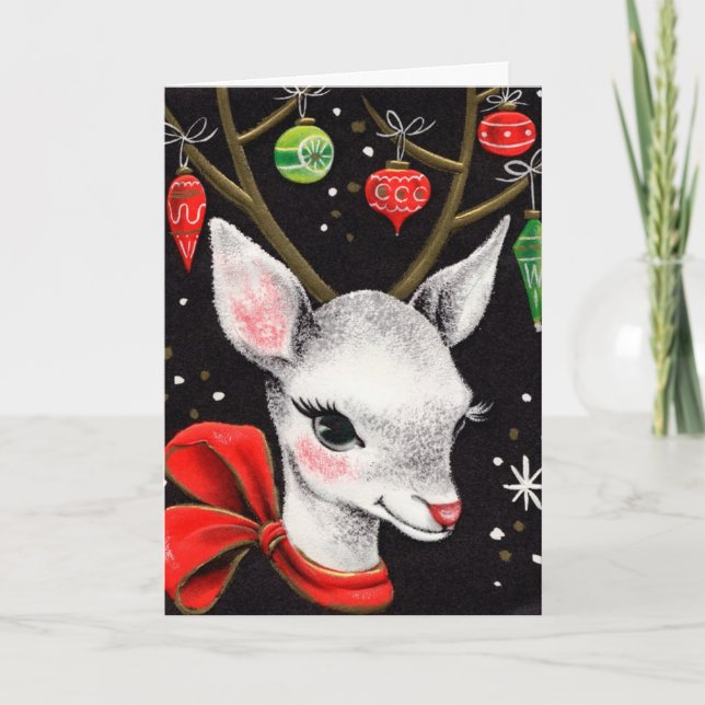 Vintage Christmas Deer Holiday Card (Front)