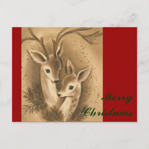 Vintage Christmas Deer Holiday Postcard