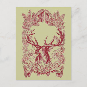 Vintage Christmas Deer Holiday Postcard