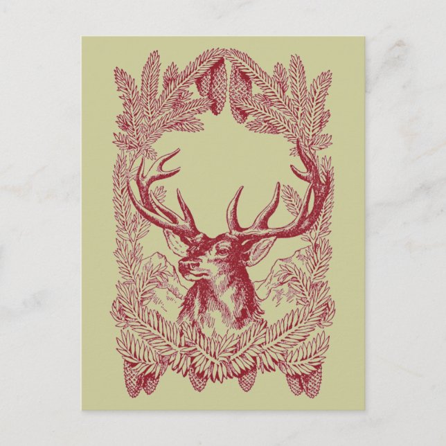 Vintage Christmas Deer Holiday Postcard (Front)
