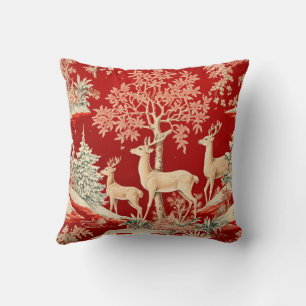 Vintage Christmas Deer in Red Cushion