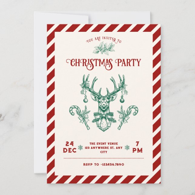 Vintage christmas deer Invitation (Front)