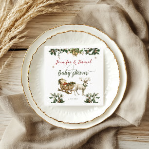 Vintage Christmas Deer Sleigh Holiday Baby Shower Napkin