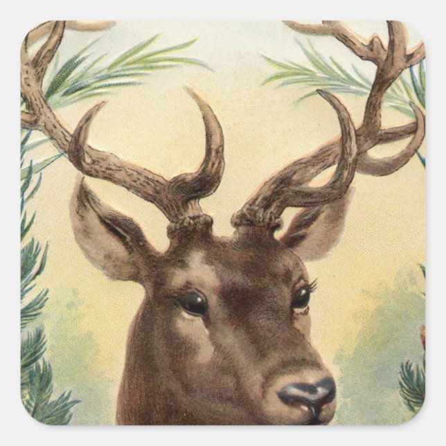 Vintage Christmas Deer Square Sticker (Front)