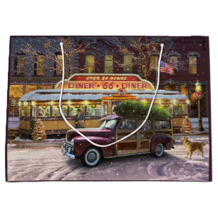 Vintage Christmas Diner Large Gift Bag