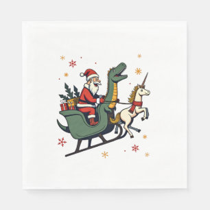 Vintage Christmas Dinosaur Unicorn Sleigh Funny Ho Napkin
