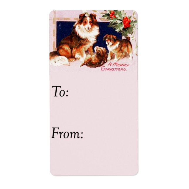 Vintage Christmas Dogs Gift Tag (Front)