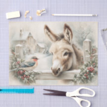 Vintage Christmas Donkey And Robin Decoupage