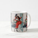 Vintage Christmas Doorstep Illustration Coffee Mug<br><div class="desc">Celebrate the charm of a classic winter holiday with this beautiful vintage-style illustration featuring an elegant woman in a vibrant red coat delivering festive gifts. Holding a holly wreath and ringing a doorbell in the snow, this nostalgic scene captures the warmth and sophistication of early 20th-century holiday fashion and seasonal...</div>