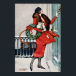Vintage Christmas Doorstep Illustration Poster<br><div class="desc">Celebrate the charm of a classic winter holiday with this beautiful vintage-style illustration featuring an elegant woman in a vibrant red coat delivering festive gifts. Holding a holly wreath and ringing a doorbell in the snow, this nostalgic scene captures the warmth and sophistication of early 20th-century holiday fashion and seasonal...</div>