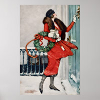 Vintage Christmas Doorstep Illustration
