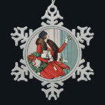 Vintage Christmas Doorstep Illustration Snowflake Pewter Christmas Ornament<br><div class="desc">Celebrate the charm of a classic winter holiday with this beautiful vintage-style illustration featuring an elegant woman in a vibrant red coat delivering festive gifts. Holding a holly wreath and ringing a doorbell in the snow, this nostalgic scene captures the warmth and sophistication of early 20th-century holiday fashion and seasonal...</div>