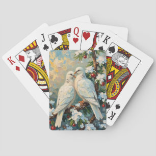 Vintage Christmas Doves on Snowy Evergreen Branch Playing Cards