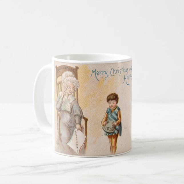Vintage Christmas Drawing Grandma Grandchild Coffee Mug (Front Left)