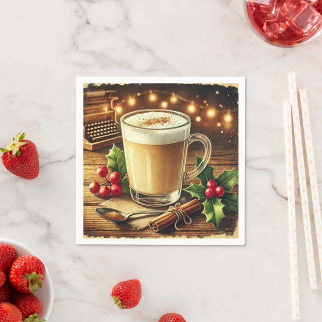 Vintage Christmas Drink Eggnog Latte Decoupage Napkin (Insitu)