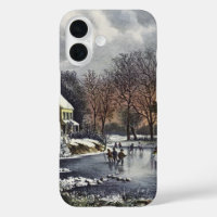Vintage Christmas, Early Winter Skaters on a Pond