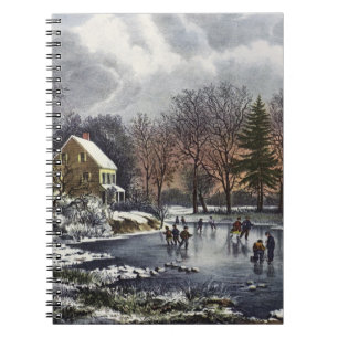 Vintage Christmas, Early Winter Skaters on a Pond Notebook