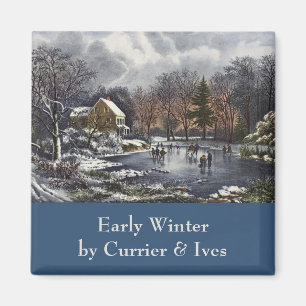 Vintage Christmas, Early Winter Skaters on Pond Magnet
