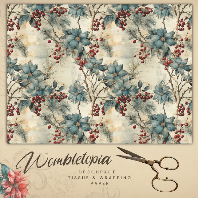 Vintage Christmas Elegant Red Grey Decoupage Tissue Paper (Creator Uploaded)