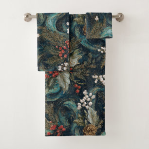 Vintage Christmas Elegant Sparkle Bath Towel Set