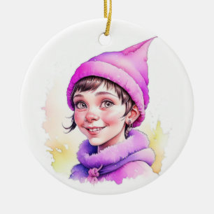 Vintage Christmas Elf  Personalised Ceramic Ornament